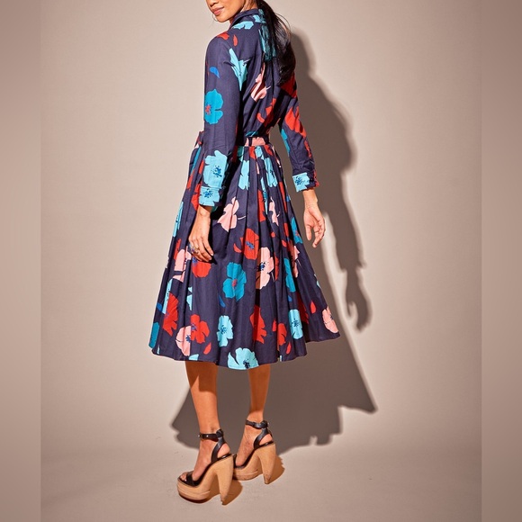 Tucker Dresses & Skirts - Tucker Allyson Midi ShirtDress Midnight Cherry Poppies Floral Navy Cotton small